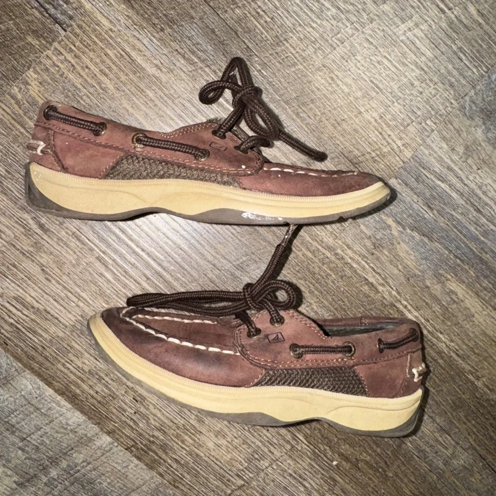 Sperry Top-Sider Kids Brown Leather Boat Shoes 2 Eye Lace Up Loafers Youth